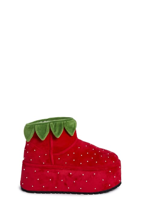 Dolls Kill Strawberry Shortcake, Strawberry Boots, Strawberry Shoes, Strawberry Fashion, Shop Dolls, Slip On Slippers, Dolls Kill Shoes, Dr Shoes, Funky Shoes