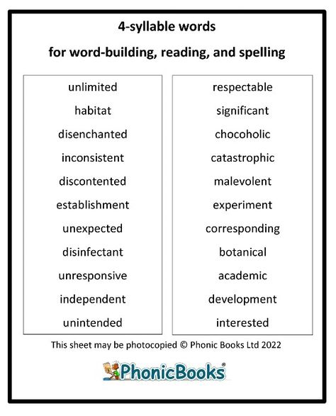 Word lists - for word-building, reading and spelling - Phonic Books Multisyllabic Words, Phonics Books, Word Building, Word List, English Language, Phonics, Learn English, Reading, Building