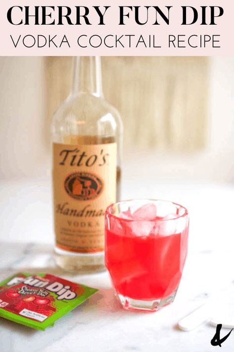 This easy candy cocktail idea is delicious! Make this Cherry Fun Dip Vodka mixed drink! #candycocktail #fundip #fundipcandy #vodka #vodkadrink #mixeddrink Sweet Tart Candy, Fun Dip Candy, Cherry Cocktail Recipes, Vodka Recipes Easy, Vodka Drinks Easy, Vodka Mixed Drinks, Fruity Mixed Drinks, Frozen Drinks Alcohol, Vodka Cocktails Easy