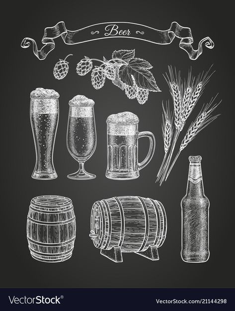 Chalkboard Beer Art, Beer Sketch, Beer Chalkboard Art, Beer Doodle, Chalkboard Beer, Chalk Sketch, Beer Drawing, Cocktail Images, Chalkboard Doodles