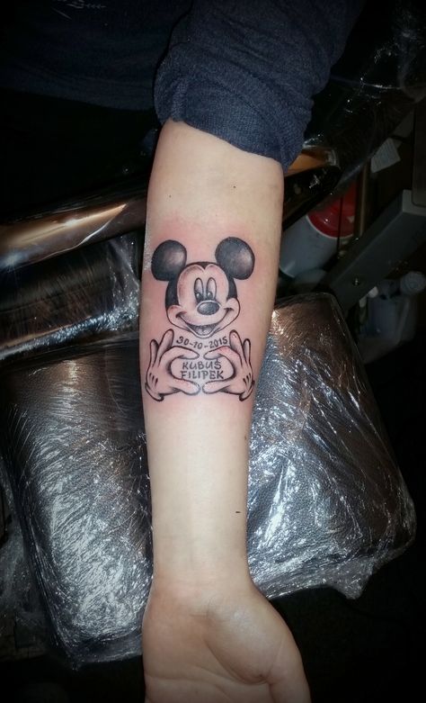 mickey mouse tattoo Mickey Mouse Memorial Tattoo, Mickey Tattoo Ideas, Mickey Tattoos, A Sleeve Tattoo, Disney Inspired Tattoos, Mickey Tattoo, Mouse Tattoo, Mickey Mouse Tattoo, Seal Tattoo