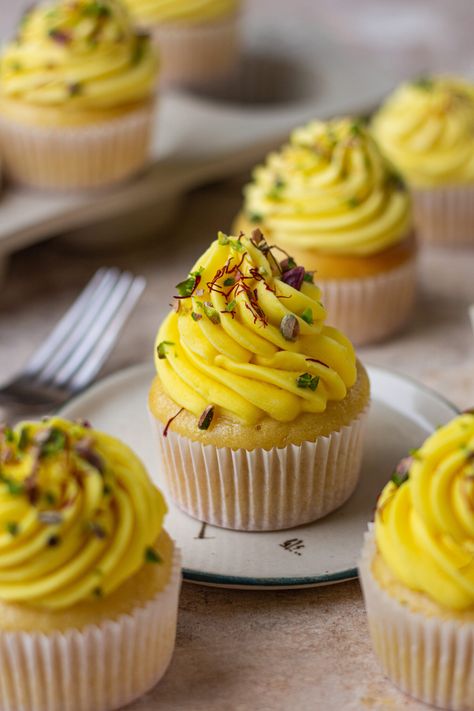 Bake With Shivesh, Saffron Cake, Saffron Recipes, Eggless Desserts, Cupcake Flavors, Indian Dessert Recipes, Homemade Yogurt, Indian Desserts, Indian Sweets