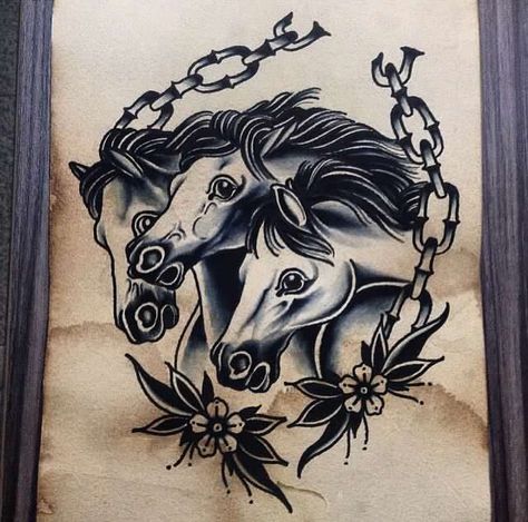 Sleeve idea Pharoahs Horses Tattoo Traditional, Trad Horse Tattoo, Pharaohs Horses Tattoo, Traditional Horse Tattoo, Traditional Tattoo Horse, Cowboy Flash, Pharaohs Horses, Desain Tattoo, Horse Tattoos