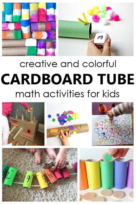 Repurpose cardboard tubes and use them for fun cardboard tube math activities to practice counting, colors, and shapes with kids. Easy DIY math games for kids using toilet paper towel rolls and paper towel rolls. Cardboard Shapes Ideas, Blocks Center, Cardboard Tube Crafts, Tube Crafts, Free Math Printables, Diy Water Fountain, Maths Games, Math Activities For Kids, Math Games For Kids