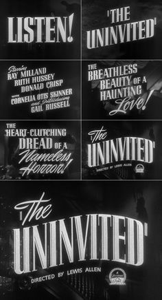 Love Sucks, Ray Milland, The Uninvited, Film Credits, Title Sequence, Classic Horror Movies, Title Design, Title Card, Film Strip