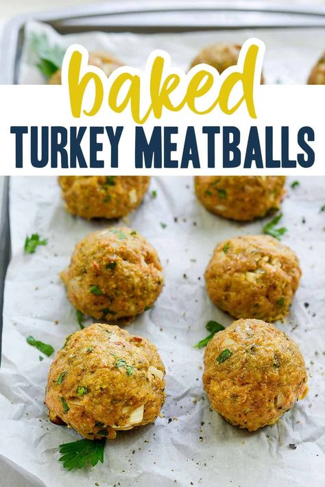 Turkey Meatballs Oven, Oven Baked Turkey Meatballs, Mini Turkey Meatballs, Baked Turkey Meatballs, Italian Turkey Meatballs, Ground Turkey Meatballs, Turkey Meatballs Baked, Turkey Meatball Recipe, Meatball Recipes Easy