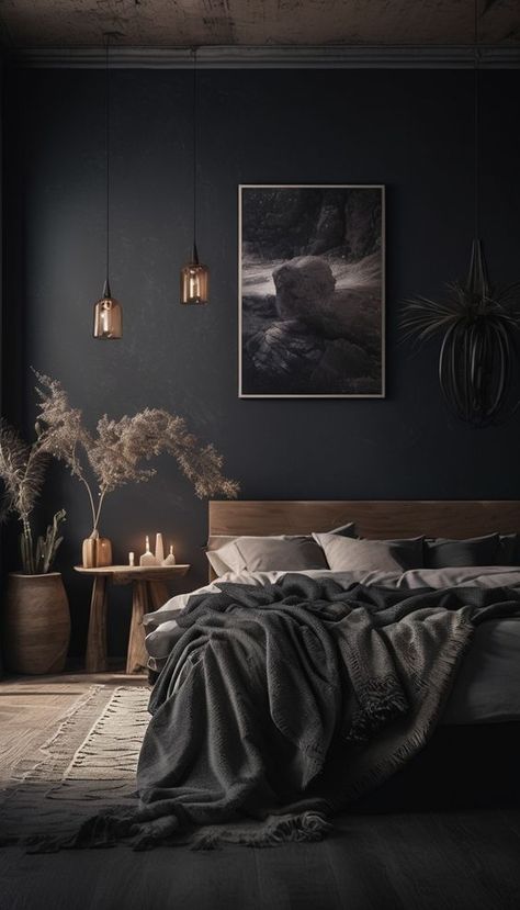 Daringly Dark: Unlocking The Secrets Of Styling A Black Feature Wall Like A Pro Chocolate Brown Bedrooms, Dark Bedroom Aesthetic, Black Walls Bedroom, Black Feature Wall, Dark Home, Brown Bedroom, Dark Walls, Home Aesthetic, Bedroom Refresh