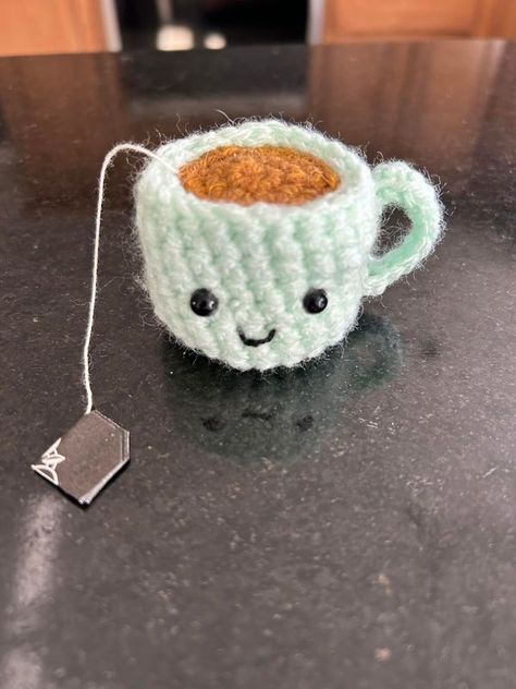 Random Acts of Crochet Kindness USA | Someone brilliantly suggested putting actual teabags inside the crocheted tea cups, so I made a mint green teacup with Stash Moroccan Mint teabags ins... | Facebook Teabag Crochet, Tea Bag Crochet, Random Acts Of Crochet Kindness, Crochet Tea Cup, Crochet Kindness, Green Teacup, Chai Tea, Crochet Stuff, Tea Bag