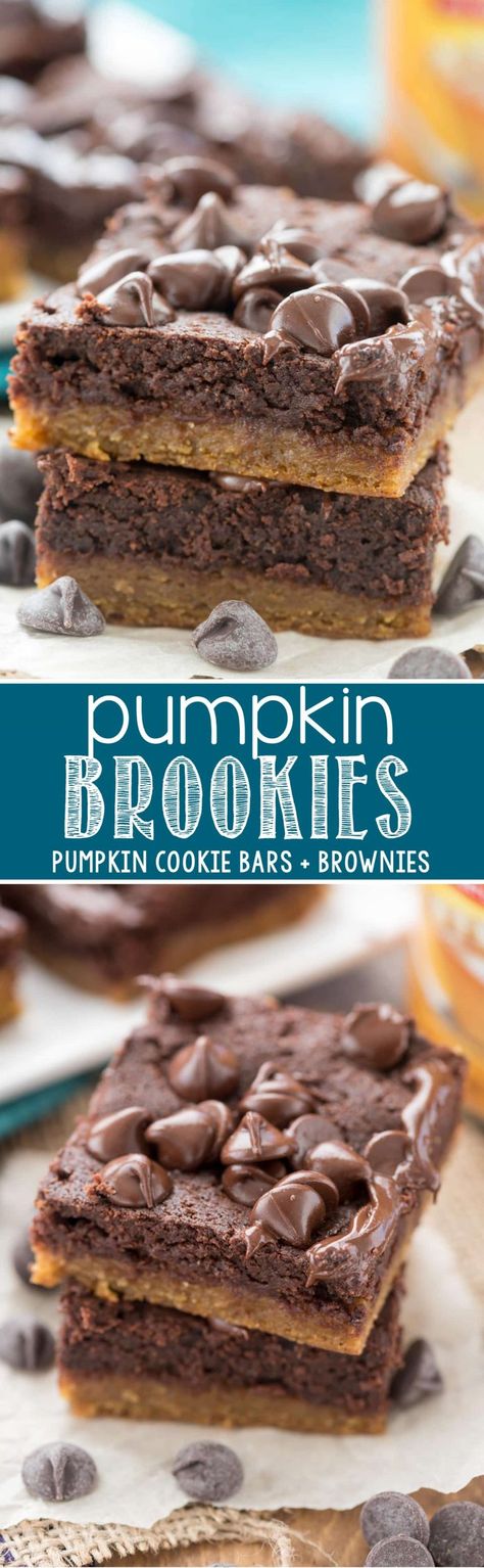 Pumpkin Brookies, Pumpkin Cookie Bars, Pumpkin Cookies Easy, Cookies Dough, Pumpkin Brownies, Crazy For Crust, Pumpkin Cookie Recipe, Pumpkin Cookie, Food Bars