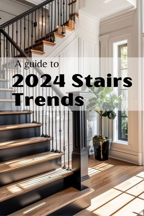 Staircases are tricky spaces with the mix of railings, posts and the staircase. Read this for all the considerations of a stairway Stairway Design Ideas Modern, Carpeted Staircase Ideas Stairways, Interior Metal Railings Staircases, Vaulted Ceiling Living Room With Stairs, Hardwood Floor Stairs Staircases, Open Stair Railing To Basement, Main Staircase Design, Craftsman Bannister, Builder Grade Stair Makeover