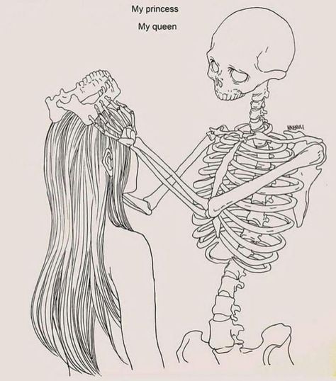 By Haenuli Shin Skeleton Drawings, My Queen, Skeleton Art, A Skeleton, Dark Art Drawings, Creative Drawing, Ride Or Die, Skull Art, A Drawing