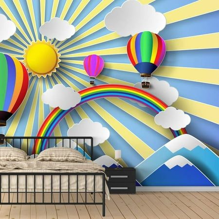 Daycare Murals Wall Decor, Preschool Lobby Decor Ideas, Rainbow Wall Paint, Interactive Murals, Playroom Mural Ideas, Infant Room Daycare Decorations, School Wall Decoration, Church Nursery Decor, Rainbow Wall Mural