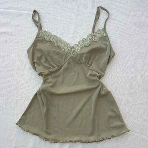 Y2k 2000s sheer cami top sage green with lace... - Depop Y2k Cami Top, Green Cami, Y2k Cami, Virtual Wardrobe, 2000s Fashion, Spears, Y2k 2000s, Cami Top, Britney Spears