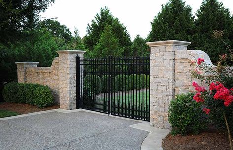 » English Tudor | Castle Custom Homes | Home Builder Nashville Landscaping Hill, Farm Gates Entrance, Gated Driveway, Entrance Gates Driveway, Entrance Landscaping, Driveway Entrance Landscaping, Farm Entrance, Driveway Entrance, Farm Gate