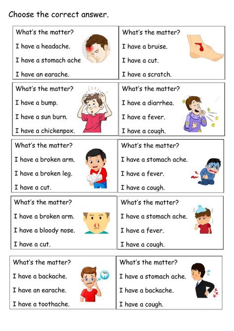 Health Problems Worksheet, Health Worksheets For Kids, Worksheets For 2nd Grade, Health Worksheets, English Activities For Kids, English For Beginners, English Exercises, Social Skills Activities, 2nd Grade Worksheets