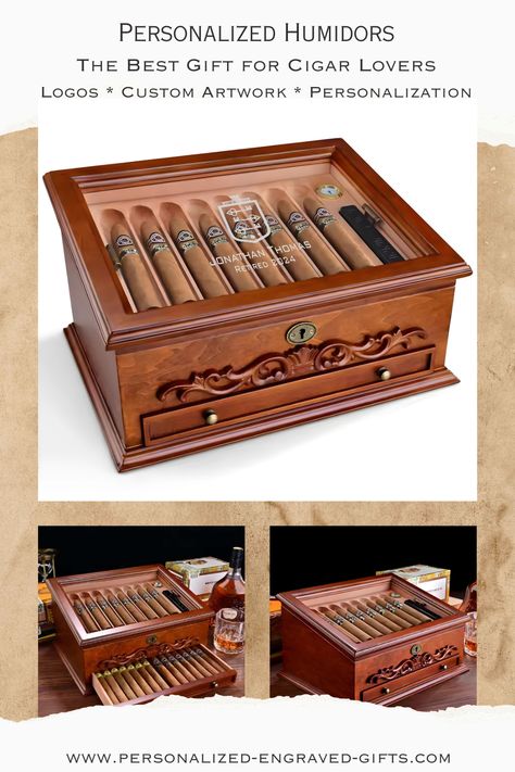 One of the best gifts for any cigar lover is a personalized engraved humidor. Just fill it with their favorite cigar. Luxury Humidor, Wine Bottle Wedding Gift, Engraved Wine Bottles, Wedding Wine Gift, Personalized Wine Bottles, Wine Bottle Design, Glass Awards, School Diploma, Crystal Awards