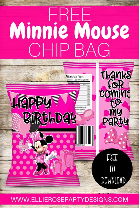 Looking for some Free Minnie Mouse Chip Bags for your party?  Check out these super cute chip bags that can be used for party favours for your guests to take home Minnie Mouse Free Printables Birthday, Minnie Mouse Party Favors, Bowtique Party, Minnie Mouse Favors, Minnie Mouse Printables, Minnie Mouse Party Favor, Mickey Invitations, Mickey Mouse Printables, Custom Chip Bags