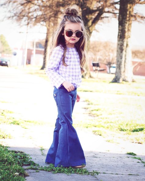 Denim Bell Bottoms, Spring Gingham, Kid Fashion, Stylish Kids, Kids Style, Baby Outfits, Toddler Fashion, Cute Hair