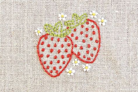 Seed Stitch Embroidery Jam Pot Cover #diy #craft Seed Stitch Embroidery Designs, Seed Stitch Embroidery, How To Embroider Strawberries, Embroider Strawberry, Easy Strawberry Embroidery, Strawberry Embroidery Pattern, Simple Strawberry Embroidery, Hand Embroidered Strawberry, Embroidery Designs Strawberry