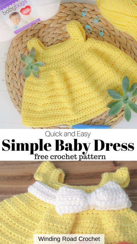 Winding Road Crochet, Crochet Baby Dress Free Pattern, Crochet Doll Clothes Free Pattern, Crochet Dress Pattern Free, Newborn Crochet Patterns, Crochet Baby Girl Dress, Baby Dress Pattern, Crochet Baby Dress Pattern, Baby Frock Pattern