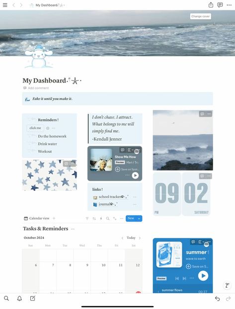 Blue theme cinnamon roll notion template notion blue dashboard inspo Notion Dashboard Ideas Aesthetic, Notion Template Ideas Personal, Notion Blue, Blue Notion Template, Notion Dashboard Ideas, Minimal Notion, Notion Template Ideas For Students, Cute Notion, Minimalist Notion