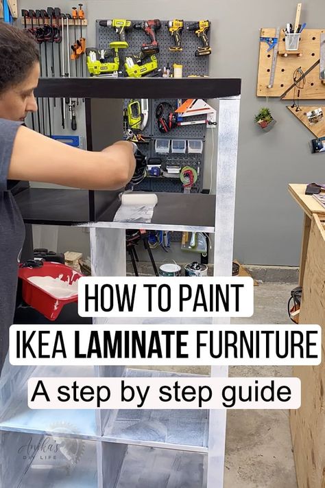 The complete step by step guide with a full video tutorial on how to paint Ikea laminate furniture with NO sanding for a long-lasting finish. Painting Ikea Furniture, Painting Laminate Furniture, Painting Laminate, Laminate Furniture, Easy Ikea Hack, Ikea Desk, Ikea Hack Ideas, Wallpaper Interior Design, Ikea Furniture Hacks