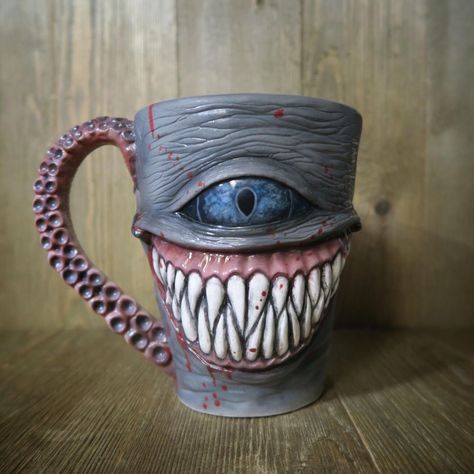 Goth Ceramics, Monster Mugs, Monster Mug, Ceramic Monsters, Clay Monsters, Sculpture Art Clay, Ceramic Inspiration, Clay Mugs, Halloween 2023