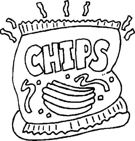 Snack Coloring Pages, Snack Drawing, Chips Drawing, Paper Squishes, Tasty Chocolate Chip Cookies, Candy Coloring Pages, Seashell Tattoos, Sun Drawing, Crispy Chips