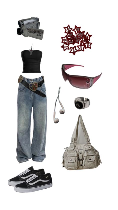 Y2k, vans, baggy Jeans, denim, crop top, aesthetic Jeans And Crop Top Outfit, Jeans And Crop Top, Outfits With Vans, Crop Top Outfit, Crop Top Aesthetic, Top Aesthetic, Denim Crop Top, Top Outfit, Y2k Outfits