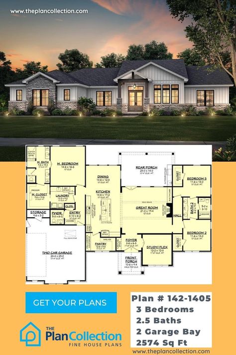 Looking for a spacious and well-designed ranch plan? This unique 3-bedroom home has everything you need, including an open floor plan perfect for family gatherings and entertaining guests. #ranchhouseplans #ranchhouse #HousePlans #HomePlans #FloorPlans Rambler Floor Plans Open Concept, 1 Story 4 Bedroom House Plans Open Floor, 3 Bed 3 Bath Floor Plans Single Story, Ranch With Basement Floor Plans, 3 Bedroom 3.5 Bath Floor Plans, Ranch Floor Plans Open Layout, Country 1 Story Ranch Home Floor Plans, 3 Bedroom Ranch With Office, 4 Bedroom House Plans Open Floor Ranch Fireplaces