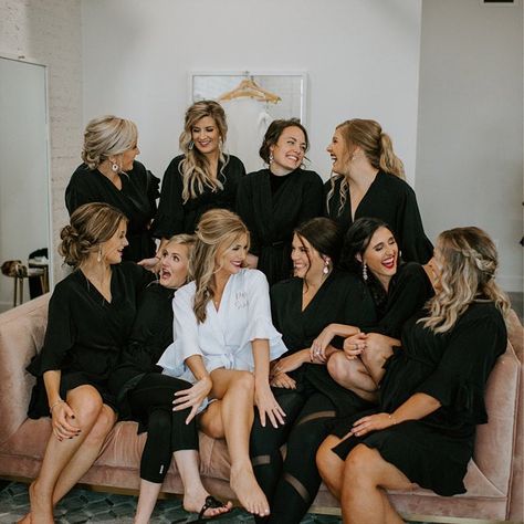 Black Bridesmaid Pjs, Bridesmaid Pajamas Black, Black Bridesmaids Robes, Bridal Party Pajama Sets Black, Bridesmaid Robes Black, Bridesmaids Robes Pictures, Bride And Bridesmaid Robes Black, Black Tie Bridesmaids, Wedding Robes Bridesmaids