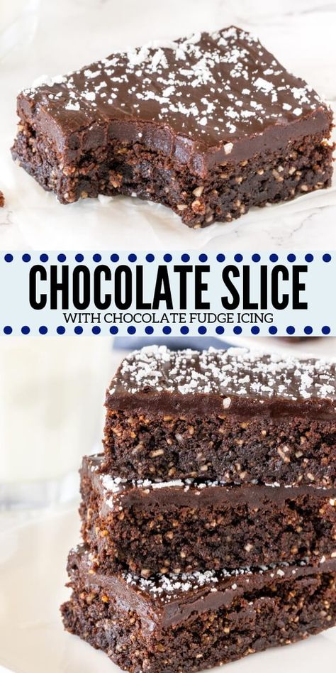 Chocolate Coconut Slice, Easy Icing Recipe, Chocolate Fudge Icing, Easy Icing, Chocolate Bar Recipe, Cookie Icing Recipe, Coconut Slice, Chocolate Slice, Fudge Recipes Chocolate