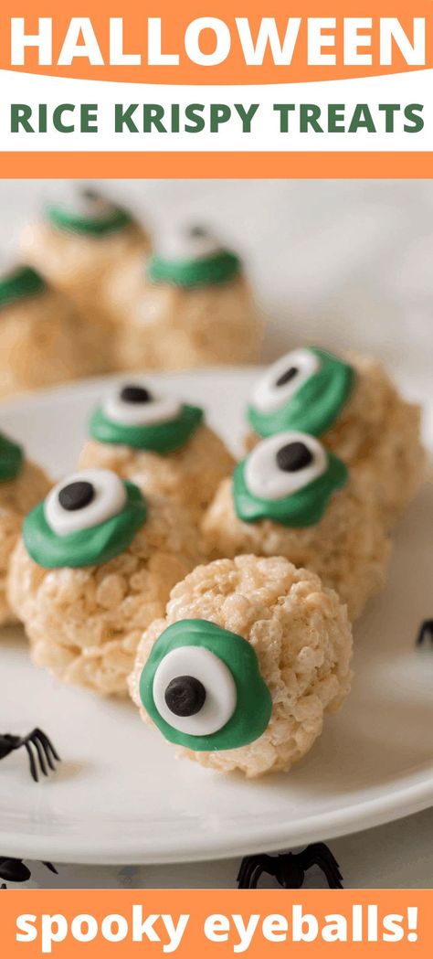 These adorable and simple Rice Krispie Eyeballs are perfect whether you are having a Halloween party, or simply making this fun halloween dessert to celebrate the season with your kids. Halloween Rice Crispy Treats, Rice Krispies Treats Recipe, Halloween Rice Krispies, Frozen Butterbeer, Mummy Treats, Fun Halloween Desserts, Halloween Rice Krispie Treats, Halloween Treats For Kids, Halloween Dessert