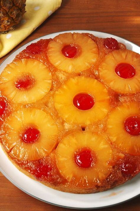 Pineapple Upside-Down Cake - Delish.com Delish Pineapple Upside Down Cake, The Best Pineapple Upside Down Cake Ever, Cake Mix Upside Down Pineapple Cake, Pineapple Upside Down Cake Easy, Southern Pineapple Upside Down Cake, Old Fashion Pineapple Upside Down Cake, Cupcake Pineapple Upside Down, Grandmas Pineapple Cake, Small Upside Down Pineapple Cake