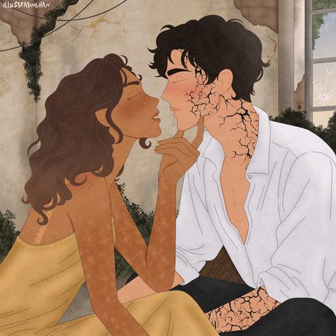 Carissa Broadbent | Mische and Asar by @illustratinghan I’ve been thinking a lot about Mische this week. She is in so many ways the type of person I hope I... | Instagram Carissa Broadbent, Type Of Person, Crescent City, Fan Book, Song Bird, Fantasy Books, Romance Books, Book Recommendations, Book Art