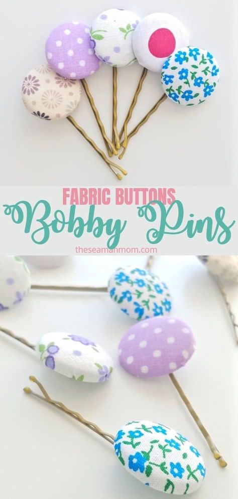 If you're into embellished bobby pins, these cute bobby pins are something you should definitely wear this season! These decorative bobby pins are super easy to make and personalize too!  #easypeasycreativeideas #hair #hairstyles #hairaccessories #hairaccessory #bobbypins #cutehair #diyaccessories Cute Bobby Pins, Decorative Bobby Pins, Sewing Creations, Diy Baby Headbands, Fabric Buttons, Beginner Sewing Projects Easy, Scrap Fabric, Headband Pattern, Fabric Sewing