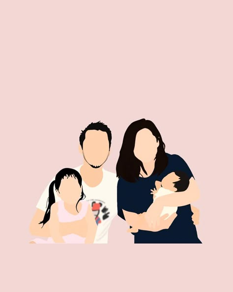 Family Illustration Art Drawings, Family Illustration Art, Family Drawing Illustration, Illustrated Family Portrait, Newborn Quotes, Digital Portrait Illustration, Baby Print Art, Family Picture Poses, Pink Background Images