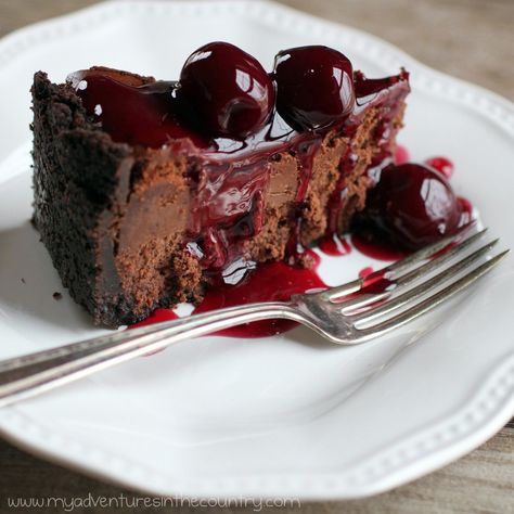 Monday’s Mystery Recipe Episode 11: Chocolate Truffle Cheesecake with Amaretto Cherry Glaze | My Adventures In The Country Truffle Cheesecake, Black Forest Cheesecake, Cherry Glaze, Coconut Dessert, Gateaux Cake, Chocolate Truffle, Chocolate Cheesecake, Food Cakes, Chocolate Truffles