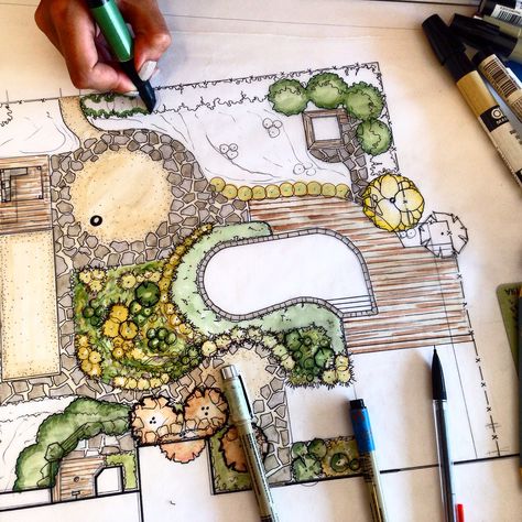 #landscapearchitecture #landscapedesign #architecture #rendering #illustration… Croquis Architecture, See In, Landscape Design Drawings, Landscape Architecture Drawing, Interior Design Sketches, Landscape Sketch, Architecture Design Sketch, Garden Design Plans, Landscape Design Plans