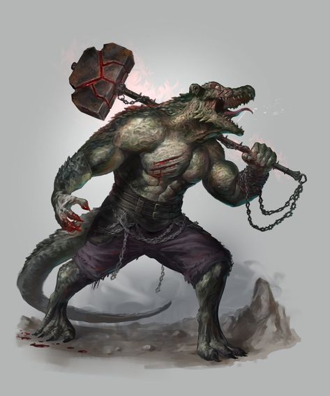 Dnd Crocodile Race, Lizardfolk Barbarian, Barbarian Dnd, Humanoid Creatures, Creature Artwork, Dungeons And Dragons Game, Fiction Idea, Fantasy Races, Dungeons And Dragons Characters