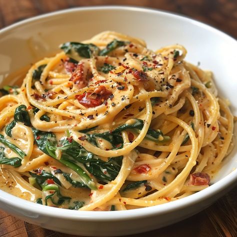 Pasta Recipes Tomato, Spaghetti Spinach, Tomato Linguine, Spaghetti With Spinach, Delicious Spaghetti, Tomato Cream Sauce, Whole Wheat Spaghetti, Italian Pasta Dishes, Pasta Dinners