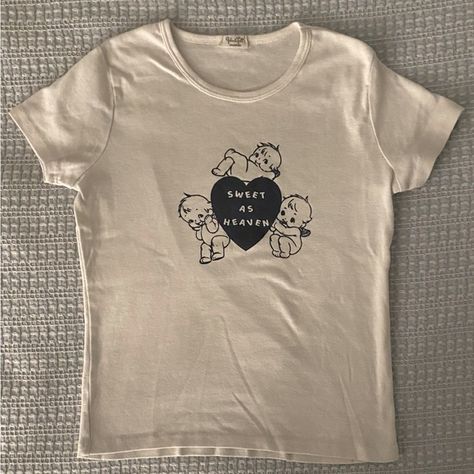 Brandy Melville “Sweet as Heaven” Baby Tee Brandy Melville Sweet As Heaven, Cherub Brandy Melville, Brandy Melville Cherub Top, Brandy Melville T Shirt, Sweet As Heaven Brandy, Brandy Melville Baby Tee, Brandy Melville Png, Brandy Melville Crop Tops, Brandy Melville Clothes