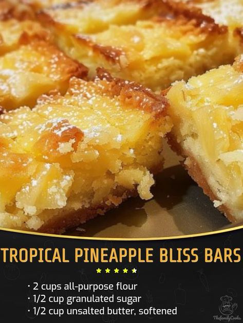 Pineapple Bars Easy, Black Walnut Pineapple Bars, Pineapple Bliss Bars Recipe, Pineapple Coconut Cream Cheese Bars, Tropical Bliss Pineapple Fritters, Tropical Pineapple Bliss Bars, Bliss Bar, Pineapple Parties, Pineapple Recipes