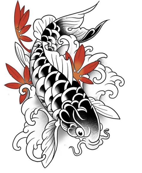 Koi Fish Drawing Tattoo, Japanese Fish Tattoo, Traditional Japanese Tattoo Flash, Karp Koi, Japanese Koi Fish Tattoo, Carp Tattoo, Koi Tattoo Sleeve, Traditional Japanese Tattoo Designs, Koi Tattoo Design