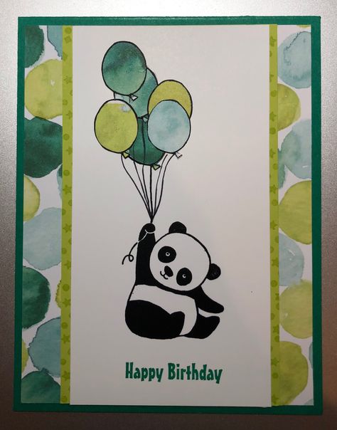 Party Panda Birthday Card Panda Birthday Cards Handmade, Panda Birthday Cards, Easy Greeting Cards, Balloon Cards, Panda Card, Panda Drawing, Panda Birthday, Drawing Things, Panda Gifts