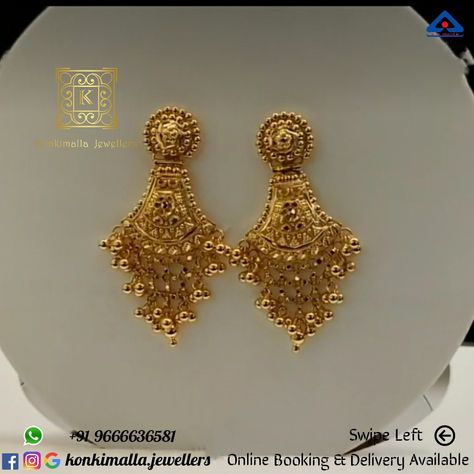 #KJ_G611 Net Weight: up to 8 grams Item : Hangings Fb, Insta, Pinterest: @konkimalla.jewellers Mens Bracelet Gold Jewelry, Haldi Outfit, Delicate Gold Jewelry, Mom Earrings, Gold Jewels Design, Bridal Necklace Designs, Gold Bridal Necklace, Bridal Jewelery, Gold Earrings Models