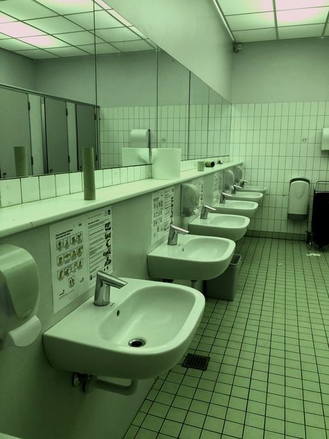 Vintage Public Bathroom, Bathroom Core Aesthetic, Bathroom Stalls Aesthetic, Bathroom Reference Photo, Aesthetic Public Bathroom, Creepy Bathroom Aesthetic, Background Reference Photo Room, Liminal Space Painting, Liminal Space Bathroom