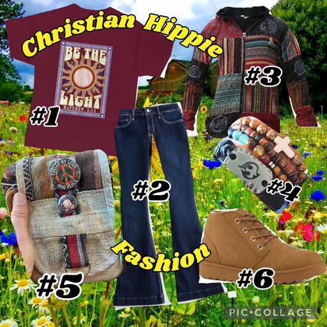 Christian hippie fashion Christian Hippie Fashion, Jesus Hippie, Christian Hippie, Hippie Christian, Hippie Aesthetic, Hippie Fashion, Novel Characters, Rainbow Outfit, Religious Symbols