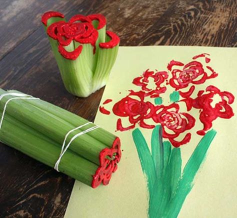 celery Celery Flower, Saint Valentin Diy, Valentines Bricolage, Valentine's Day Crafts For Kids, Mothers Day Crafts For Kids, Diy Valentines Crafts, Groundhog Day, Childrens Crafts, Mothers Day Crafts