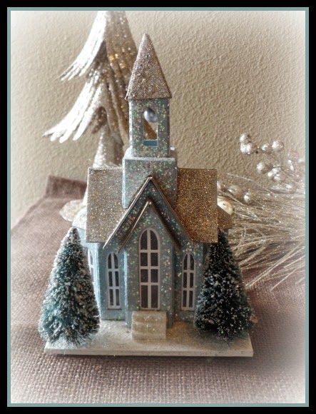 April's Homemaking: Christmas Home Tour 2014 -winter glitter cardboard village Christmas Village Houses, Christmas Village Display, Glitter Houses, Cardboard House, Putz Houses, Christmas Town, Christmas Villages, Miniature Houses, Paper Houses